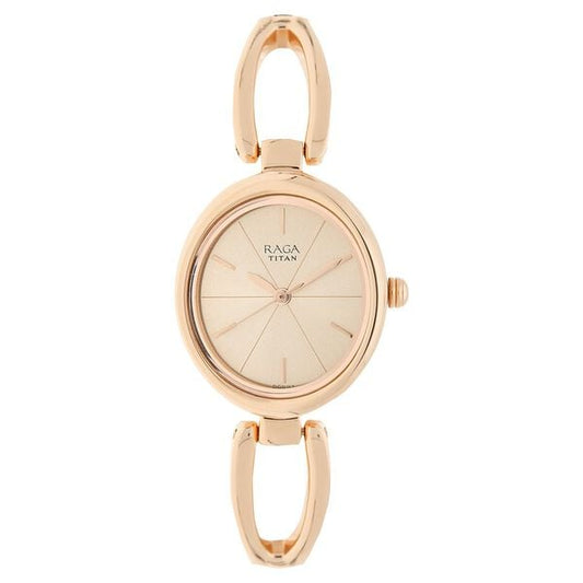 Titan NS2579WM01 Women’s Quartz Analog Rose-Gold Oval Dial Watch with Rose-Gold Metal Strap