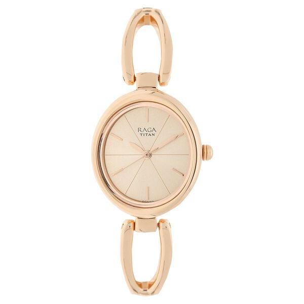 Titan 2579WM01 Rose Gold Dial Analog Quartz Stainless Steel Women’s Watch – Rose Gold Band, Oval Case, Jewellery Clasp