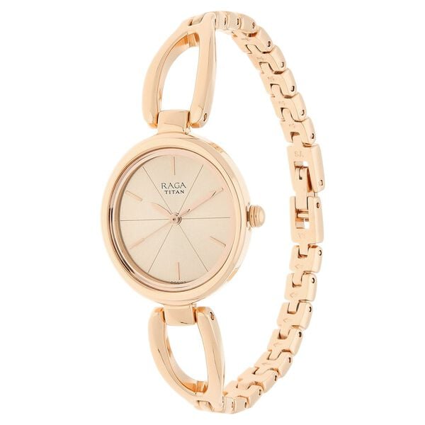 Titan 2579WM01 Rose Gold Dial Analog Quartz Stainless Steel Women’s Watch – Rose Gold Band, Oval Case, Jewellery Clasp
