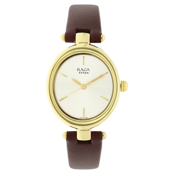 Titan 2579YL01 Champagne Dial Women’s Analog Leather Strap Watch