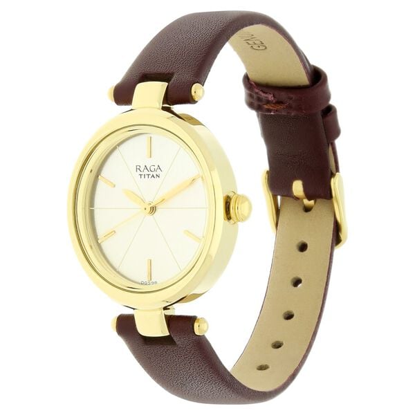 Titan 2579YL01 Champagne Dial Women’s Analog Leather Strap Watch