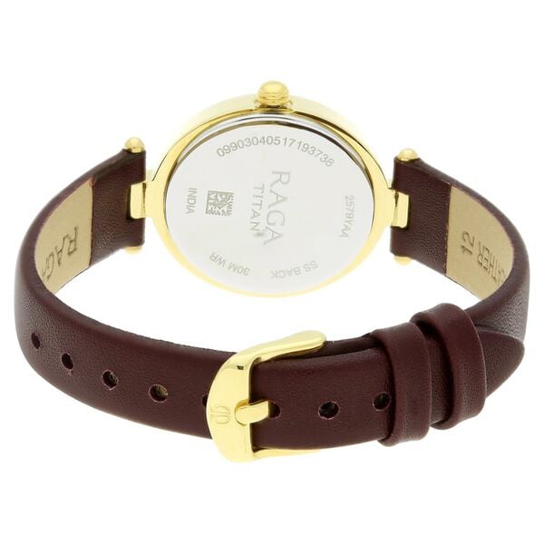 Titan 2579YL01 Champagne Dial Analog Watch for Women – Brown Leather Strap, Quartz Movement