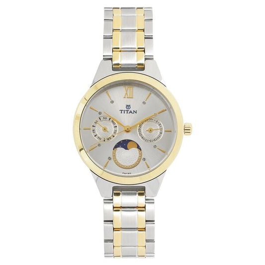 Titan 2590BM01 Quartz Analog Moonphase White Dial Women Watch