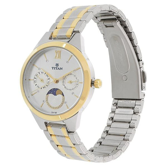 Titan 2590BM01 Quartz Analog Moonphase White Dial Women Watch