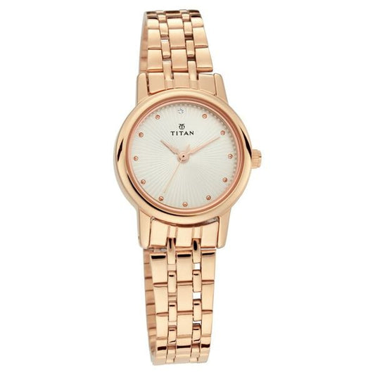 Titan 2593WM01 Women’s Analog Quartz Watch — Silver Dial & Rose Gold Metal Strap
