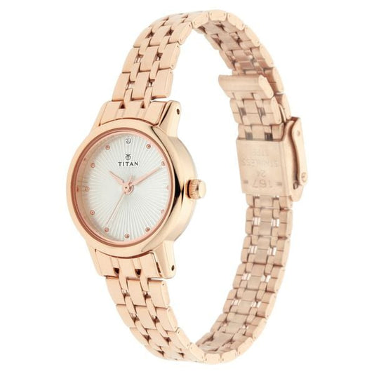 Titan 2593WM01 Women’s Analog Quartz Watch — Silver Dial & Rose Gold Metal Strap