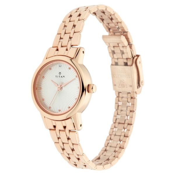Titan 2593WM01 Women’s Analog Quartz Watch — Silver Dial & Rose Gold Metal Strap