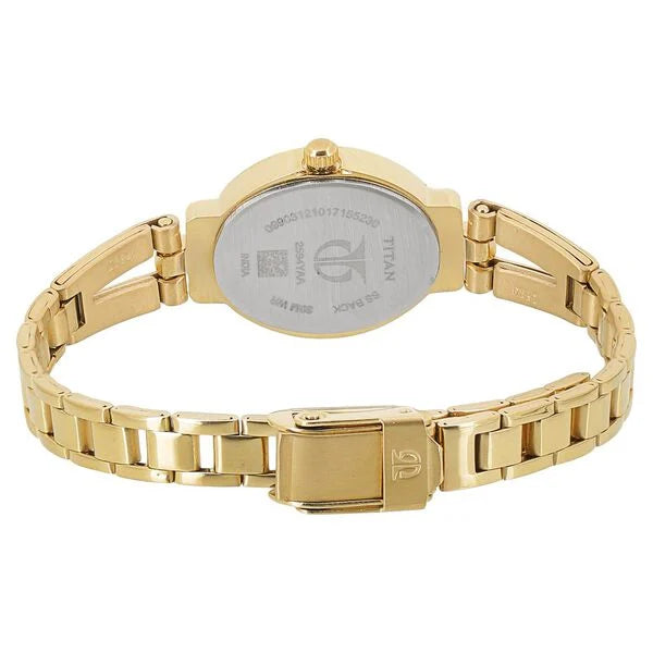 Titan NM2594YM01 Women’s Champagne-Dial Oval Analog Watch with Two-Tone Stainless Steel Strap