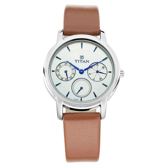 Titan 2595SL01 Women’s Analog Quartz Watch — White Dial & Brown Leather Strap