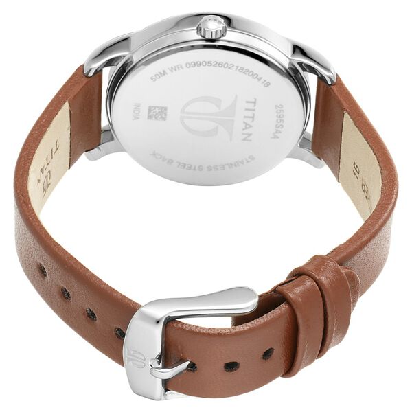 Titan 2595SL01 Women’s Analog Quartz Watch — White Dial & Brown Leather Strap