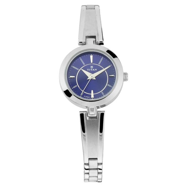 Titan 2598SM03 Women’s Blue-Dial Analog Watch with Silver Metal Strap