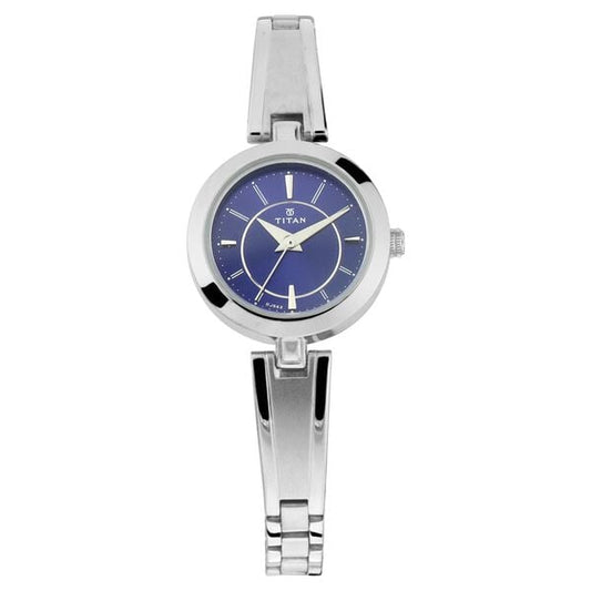 Titan 2598SM03 Women’s Blue-Dial Analog Watch with Silver Metal Strap
