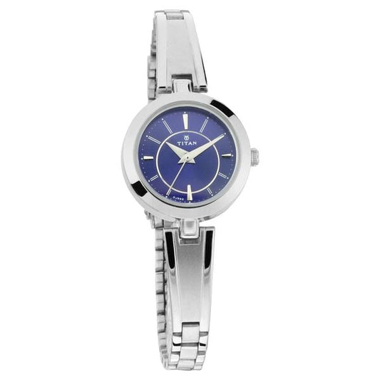 Titan 2598SM03 Women’s Blue-Dial Analog Watch with Silver Metal Strap