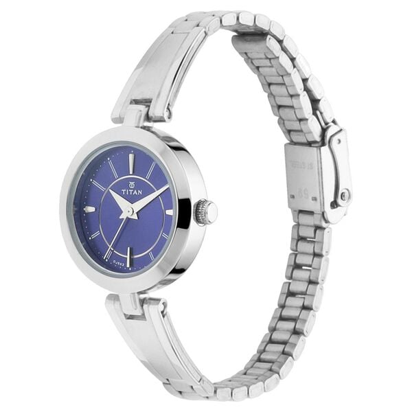 Titan 2598SM03 Women’s Blue-Dial Analog Watch with Silver Metal Strap