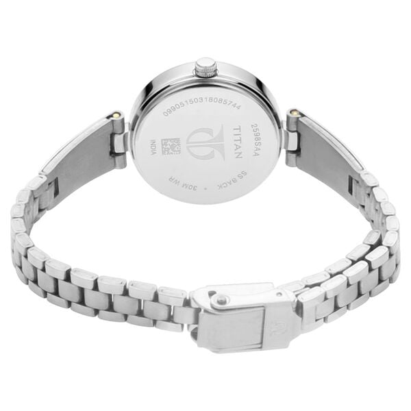 Titan 2598SM03 Women’s Blue-Dial Analog Watch with Silver Metal Strap