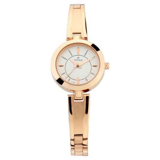 Titan 2598WM01 – Women’s Silver-Dial Analog Watch with Rose-Gold Metal Strap