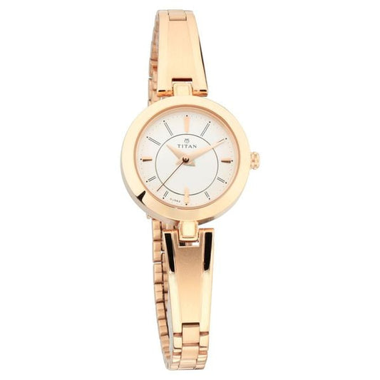 Titan 2598WM01 – Women’s Silver-Dial Analog Watch with Rose-Gold Metal Strap