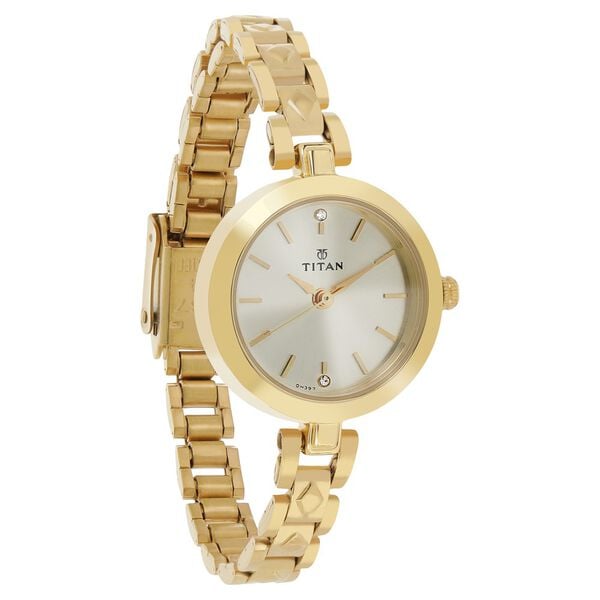 Titan NM2598YM01 Women’s Champagne-Dial Analog Watch with Gold Stainless-Steel Strap