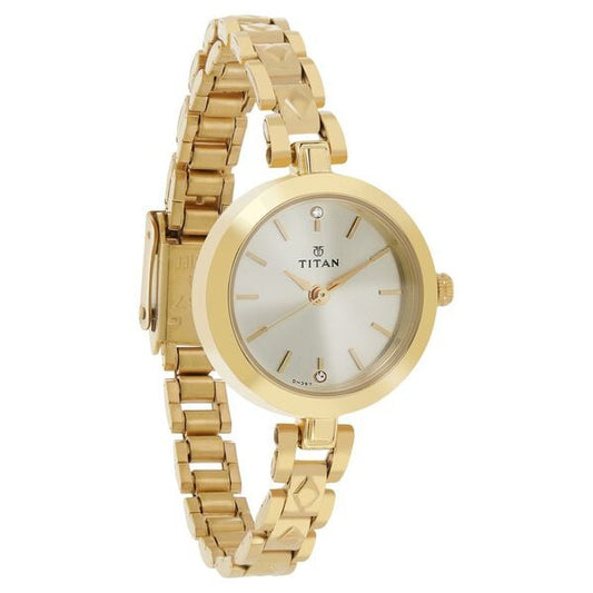 Titan NM2598YM01 Women’s Champagne-Dial Analog Watch with Gold Stainless-Steel Strap