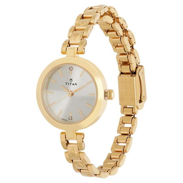 Titan NM2598YM01 Women’s Champagne-Dial Analog Watch with Gold Stainless-Steel Strap