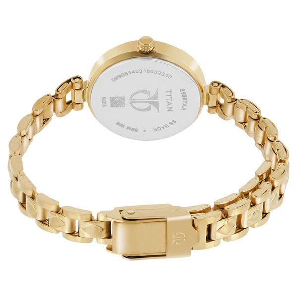 Titan NM2598YM01 Women’s Champagne-Dial Analog Watch with Gold Stainless-Steel Strap