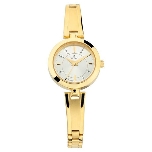 Titan NN2598YM02 Quartz Silver Dial Golden Metal Strap Women’s Watch