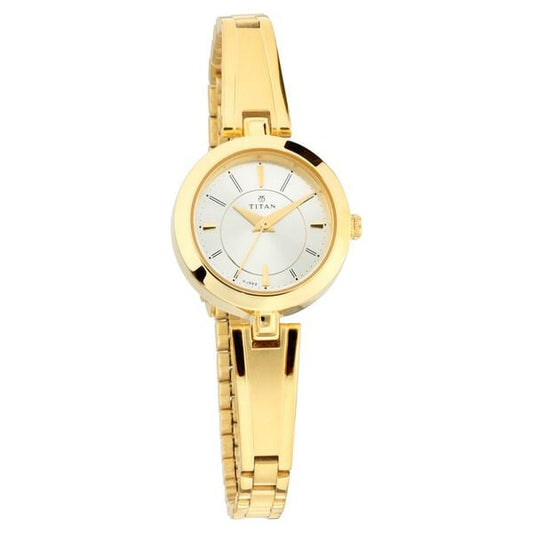 Titan NN2598YM02 Quartz Silver Dial Golden Metal Strap Women’s Watch