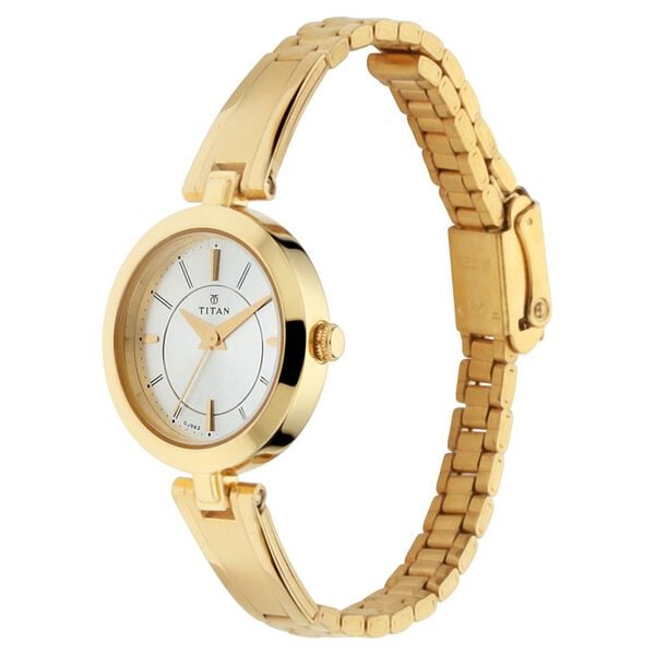 Titan NN2598YM02 Quartz Silver Dial Golden Metal Strap Women’s Watch