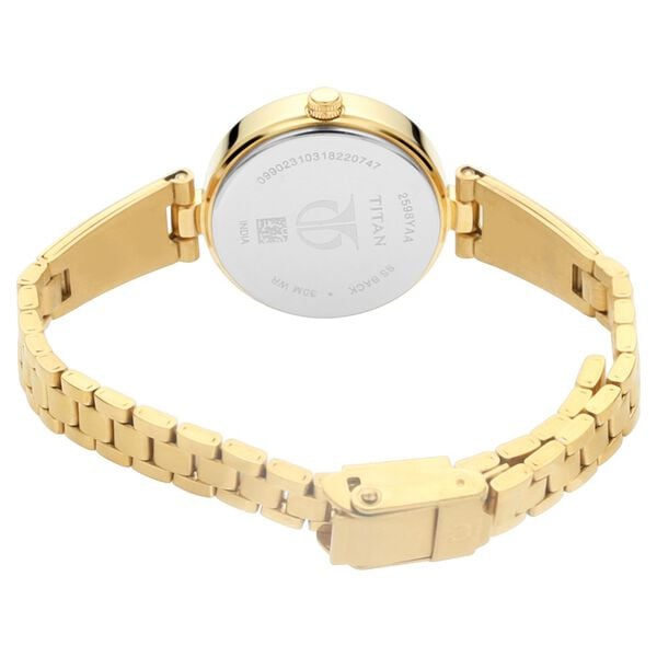Titan NN2598YM02 Quartz Silver Dial Golden Metal Strap Women’s Watch