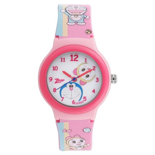 Zoop NU26013PP03 Analog Kids Watch with White Dial & Pink Strap (Doraemon Edition)