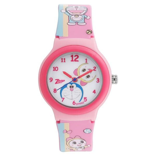 Zoop NU26013PP03 Analog Kids Watch with White Dial & Pink Strap (Doraemon Edition)