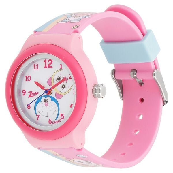 Zoop NU26013PP03 Analog Kids Watch with White Dial & Pink Strap (Doraemon Edition)