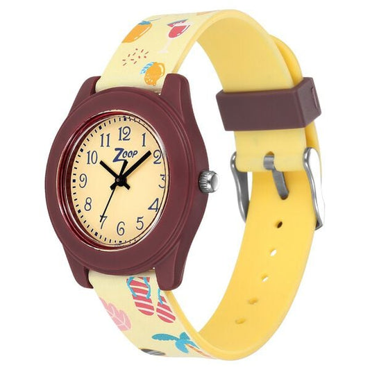 Zoop 26019PP31W Kids Analog Quartz Yellow Dial PU Strap Watch