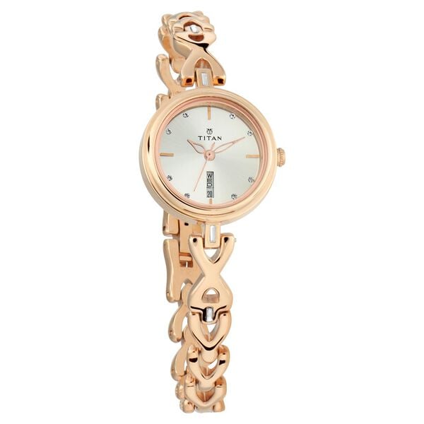Titan 2601WM01 Analog Quartz Women’s Watch with Silver Dial and Rose Gold Metal Strap