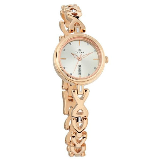 Titan 2601WM01 Analog Quartz Women’s Watch with Silver Dial and Rose Gold Metal Strap