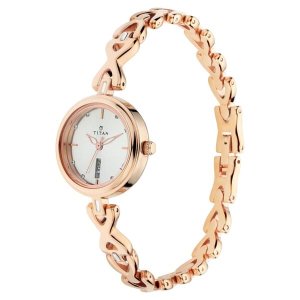 Titan 2601WM01 Analog Quartz Women’s Watch with Silver Dial and Rose Gold Metal Strap