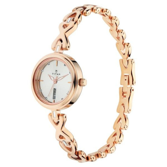 Titan 2601WM01 Analog Quartz Women’s Watch with Silver Dial and Rose Gold Metal Strap