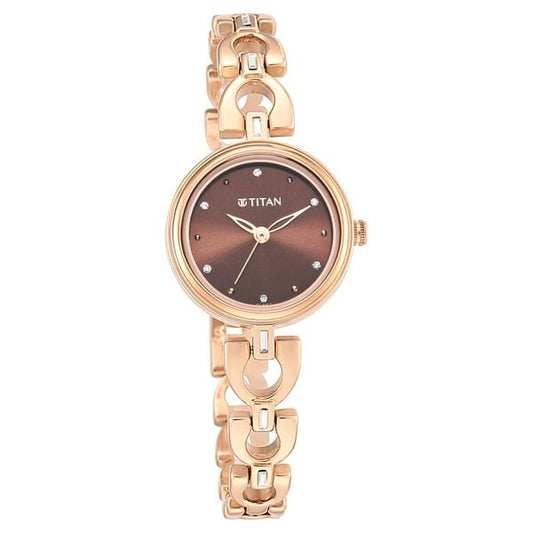 Titan 2601WM04 Women’s Brown-Dial Analog Watch with Rose-Gold Metal Strap
