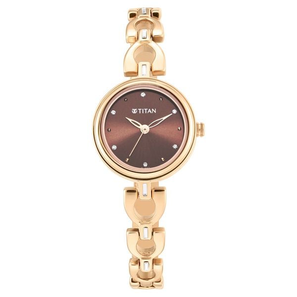 Titan 2601WM04 Women’s Brown-Dial Analog Watch with Rose-Gold Metal Strap