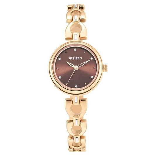 Titan 2601WM04 Women’s Brown-Dial Analog Watch with Rose-Gold Metal Strap