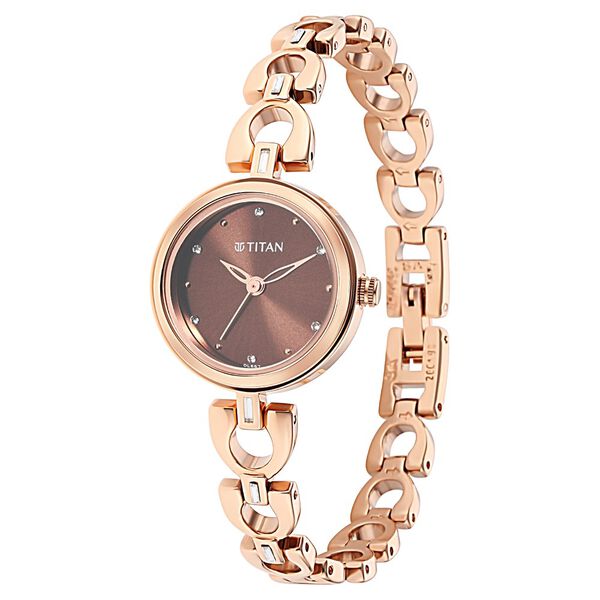 Titan 2601WM04 Women’s Brown-Dial Analog Watch with Rose-Gold Metal Strap