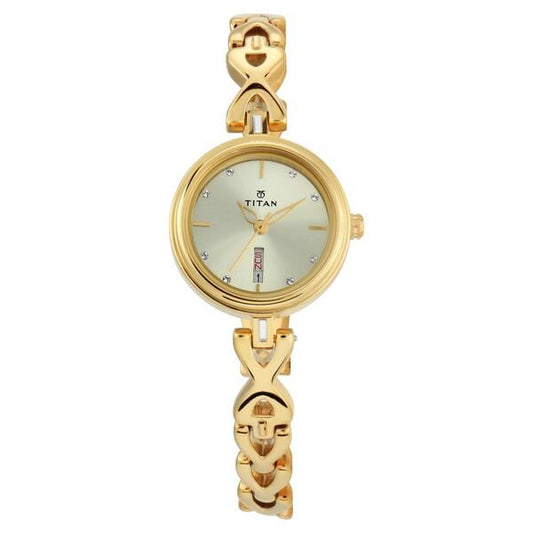 Titan 2601YM03 Women’s Champagne-Dial Analog Watch with Gold Metal Strap