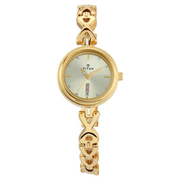 Titan 2601YM03 Quartz Analog with Day & Date Champagne Dial Metal Strap Watch – Women