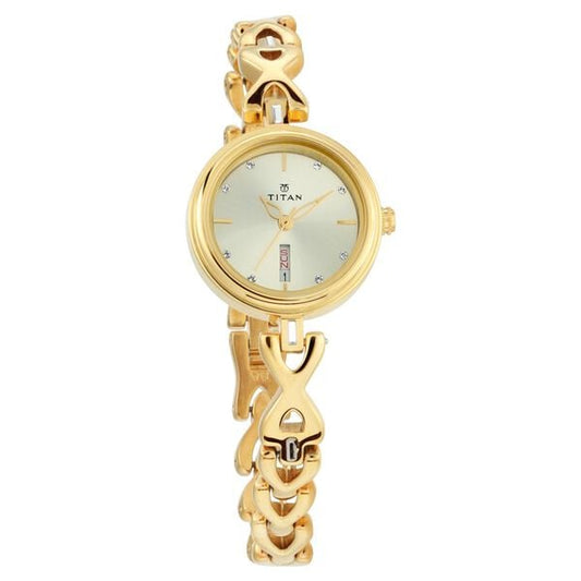 Titan 2601YM03 Women’s Champagne-Dial Analog Watch with Gold Metal Strap