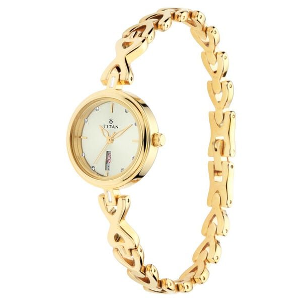 Titan 2601YM03 Women’s Champagne-Dial Analog Watch with Gold Metal Strap