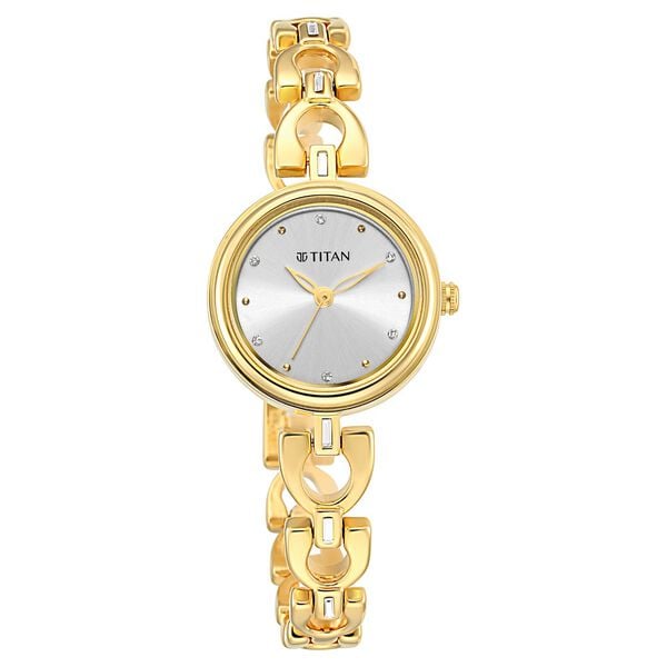 Titan NS2601YM04 Women’s Quartz Analog Watch withSilver Dial & Gold-Tone Metal Strap