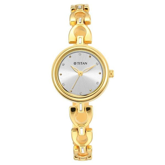 Titan NS2601YM04 Women’s Quartz Analog Watch withSilver Dial & Gold-Tone Metal Strap