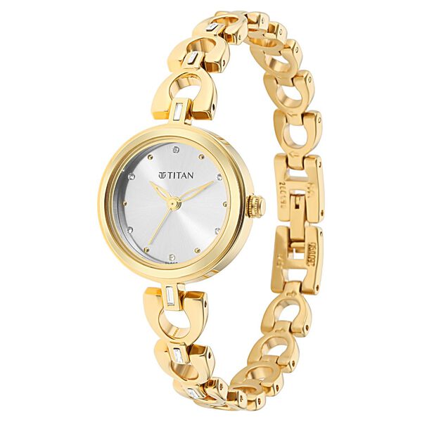 Titan NS2601YM04 Women’s Quartz Analog Watch withSilver Dial & Gold-Tone Metal Strap