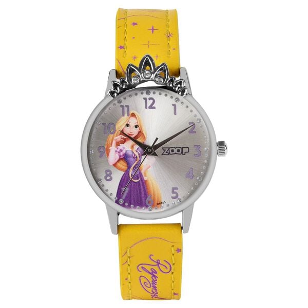 Zoop 26048SL01 Disney Princess Analog Kids Watch with Silver Dial & Yellow Leather Strap