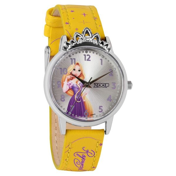 Zoop 26048SL01 Disney Princess Analog Kids Watch with Silver Dial & Yellow Leather Strap